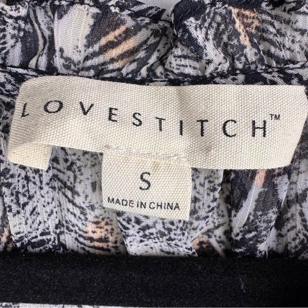 Love stitch long sleeve bohemian boho peasant blouse gold metallic print Sz S - Picture 3 of 15